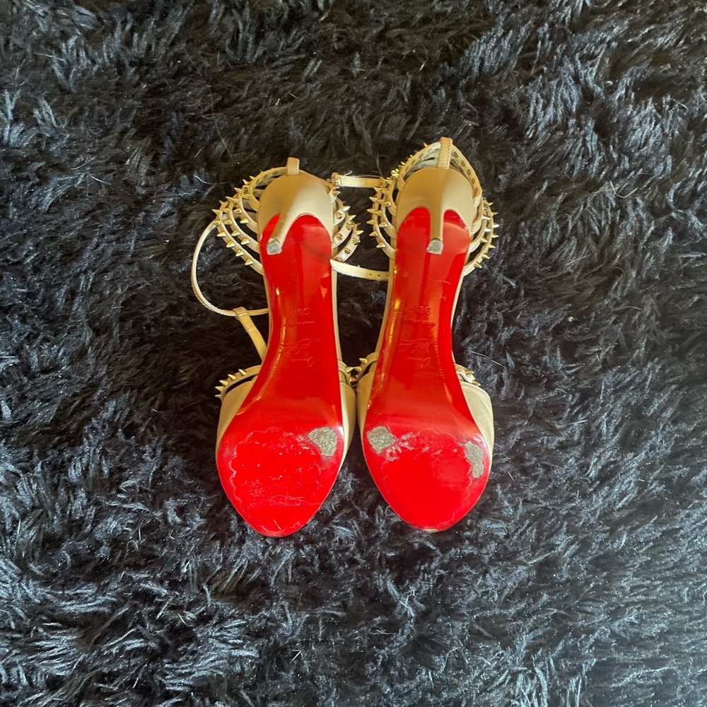 CHRISTIAN LOUBOUTIN ANKLE STRAP SPIKES PEEP TOE STILETTO